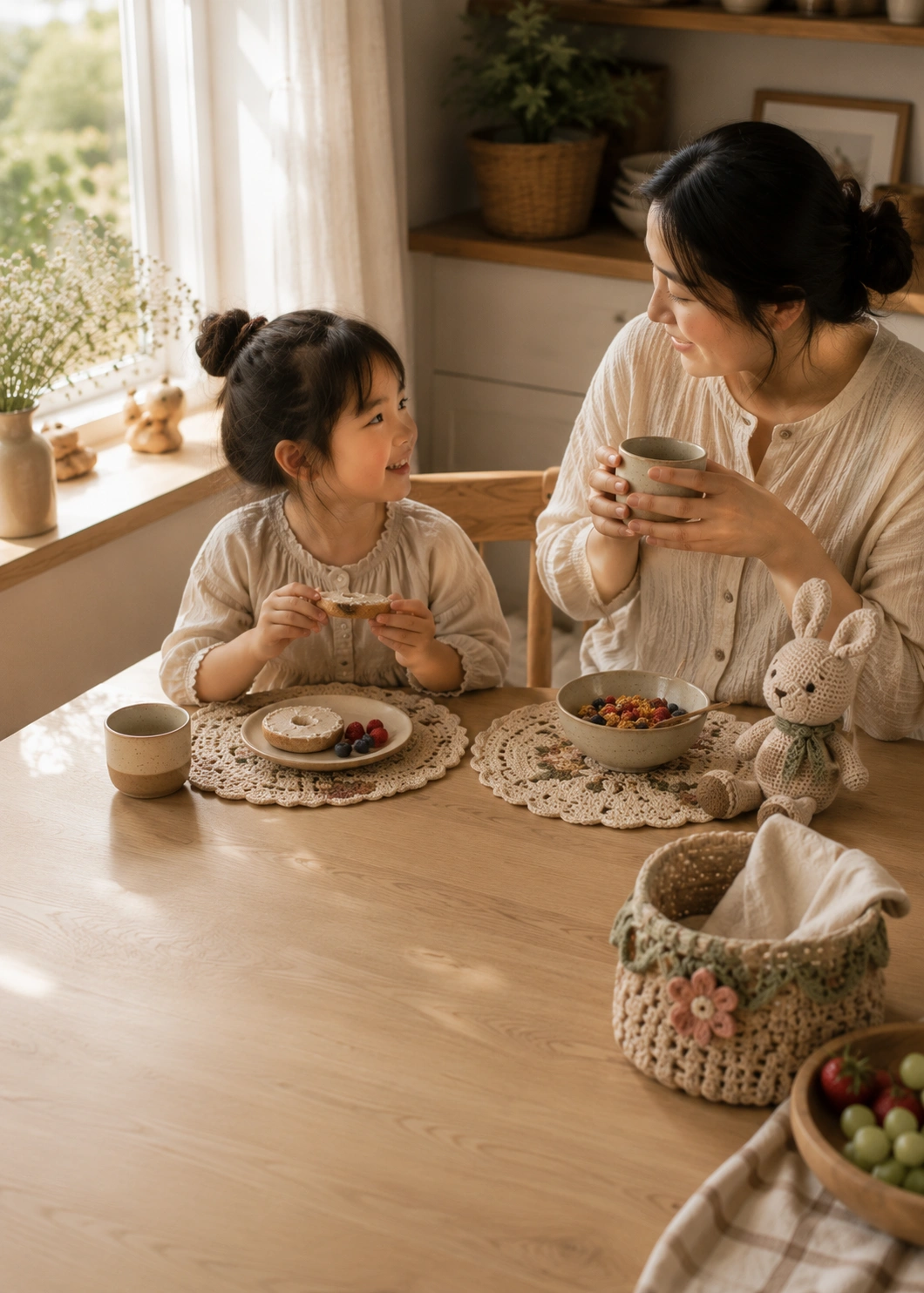 Family morning ritual with handmade home accessories