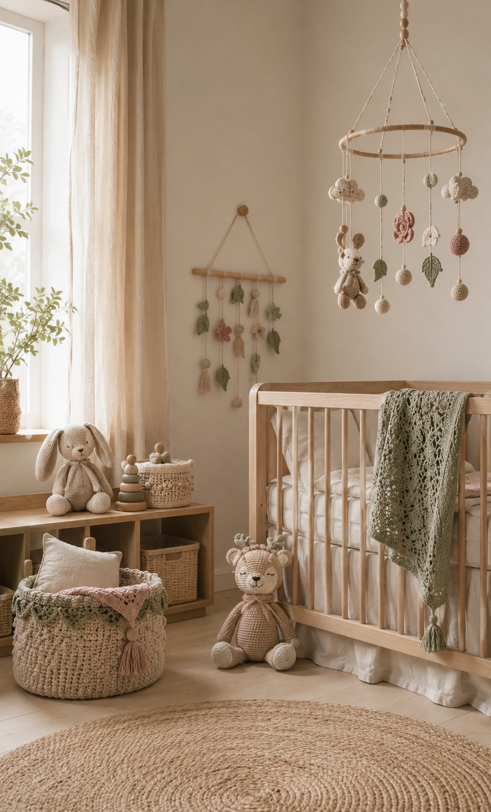 Nursery with handmade crochet decorations