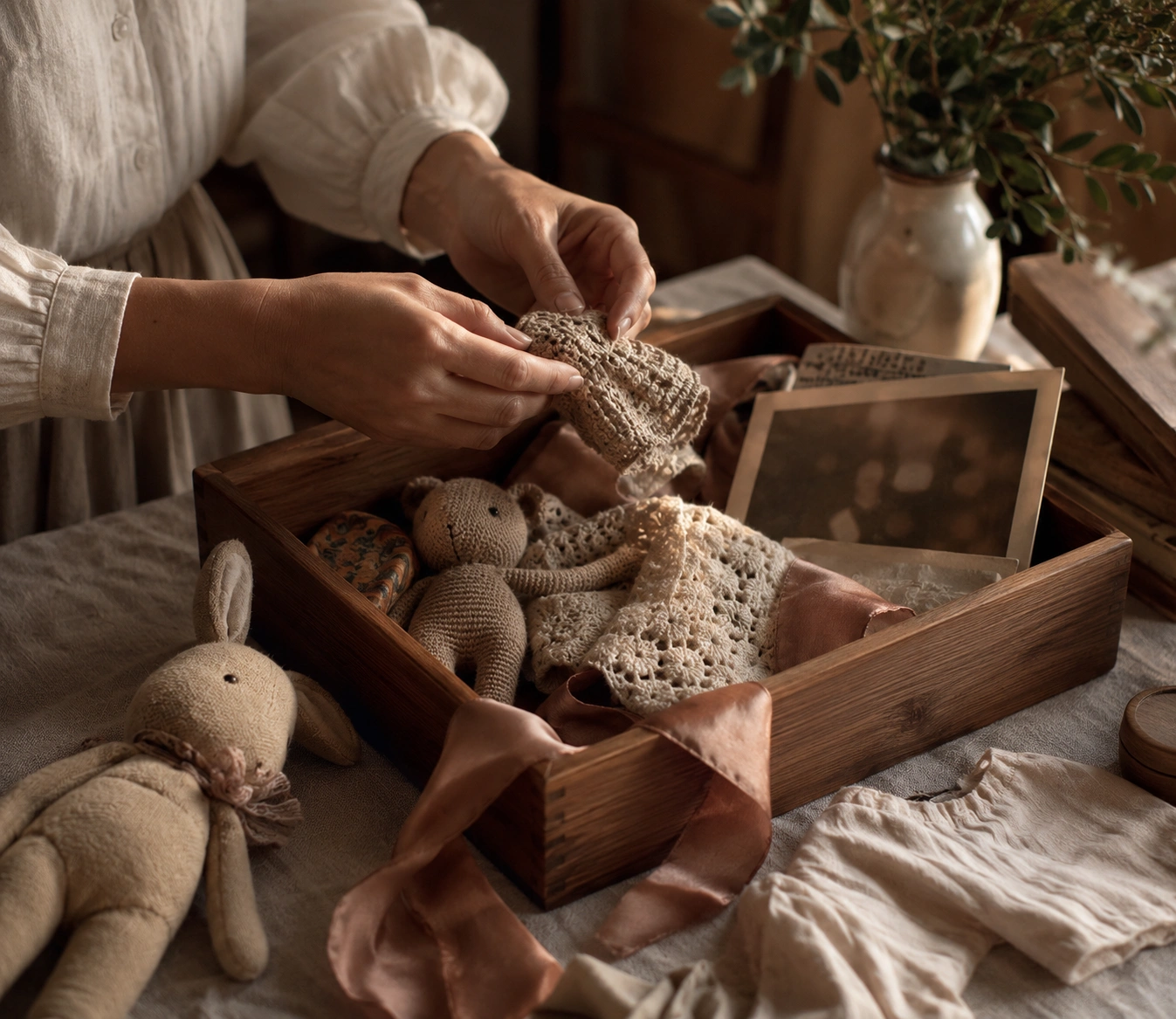 Keepsake handmade gift box with crochet memento