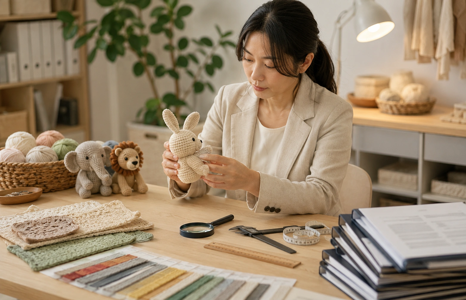Certification documents beside handmade product samples