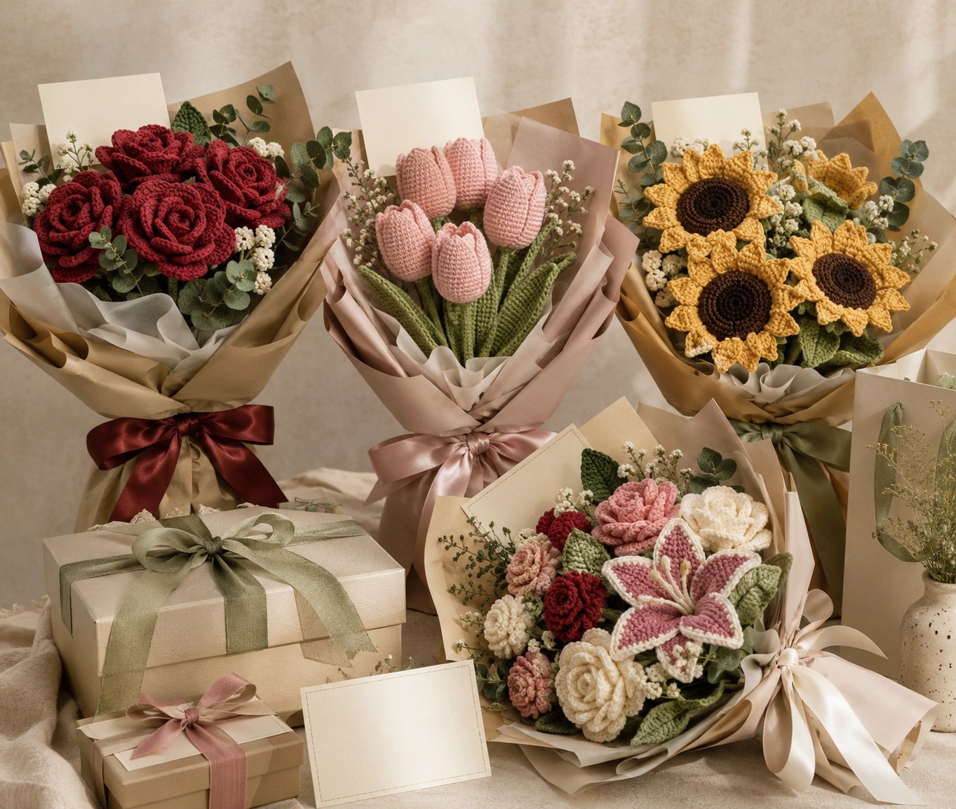 Crochet flower corporate gift bouquet