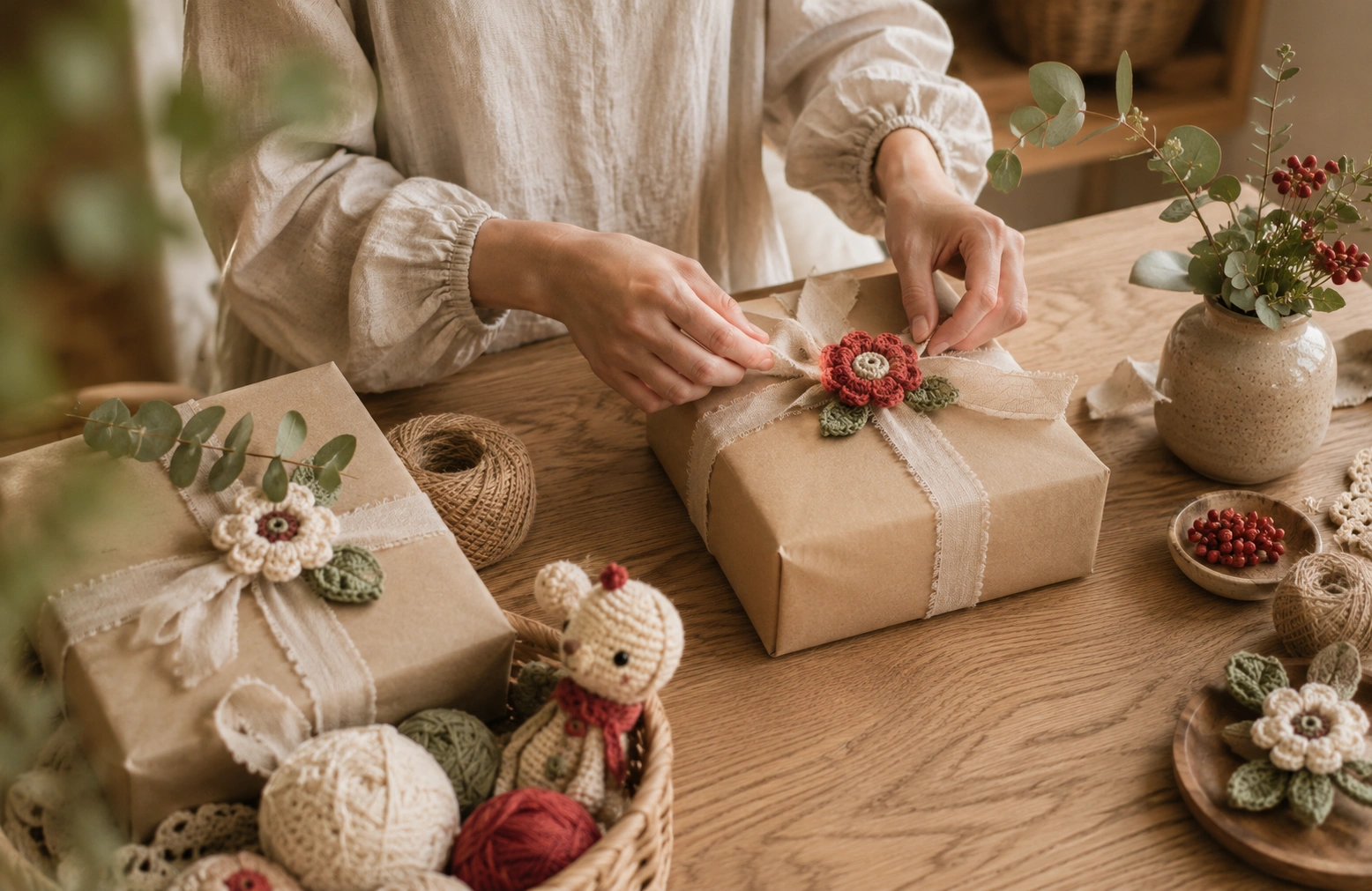 Wrapping a handmade crochet gift