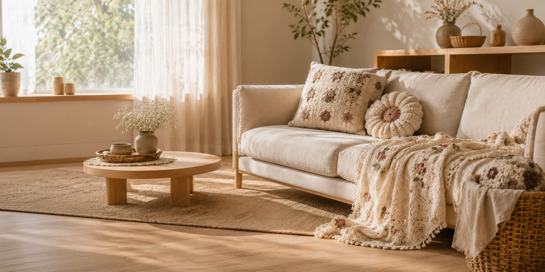 Handmade home decor in a warm living room