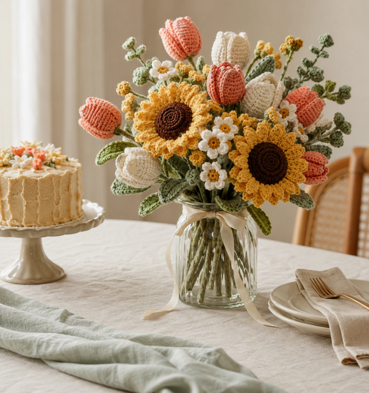 Colorful crochet bouquet for celebration