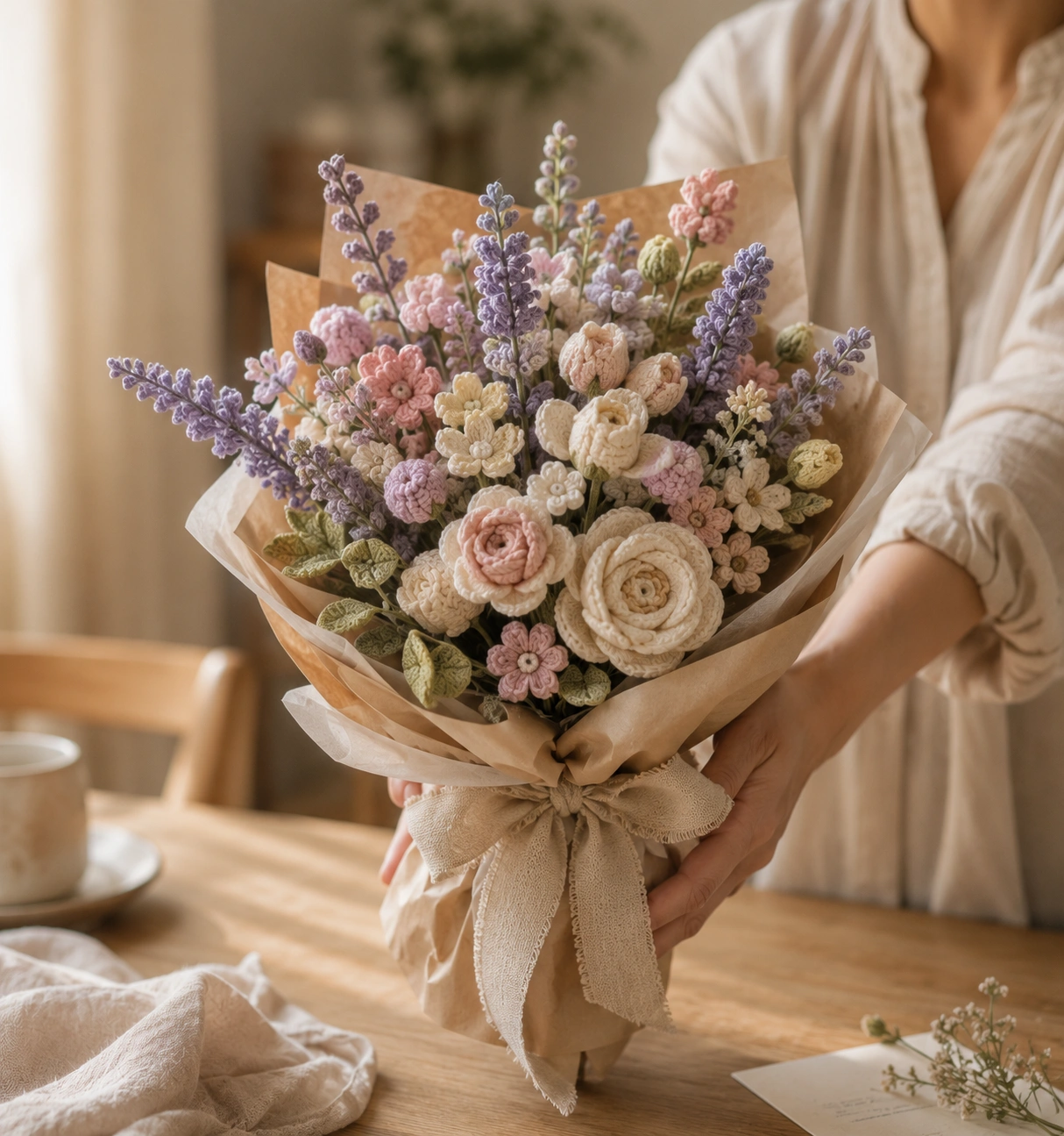 Delicate crochet bouquet for expressing gratitude
