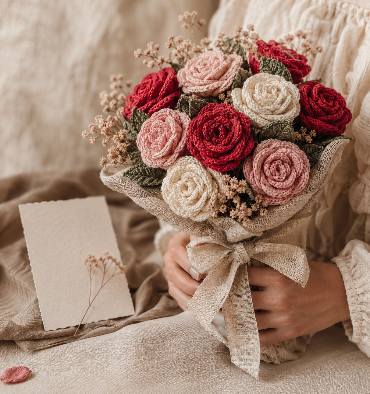 Romantic crochet rose bouquet for love