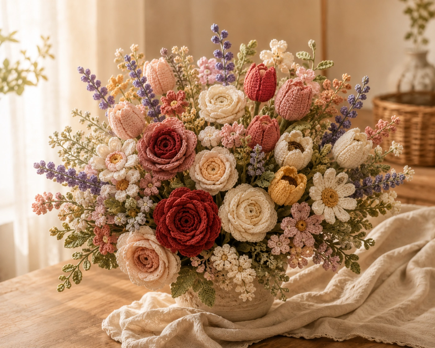 Colorful mixed crochet flower bouquet