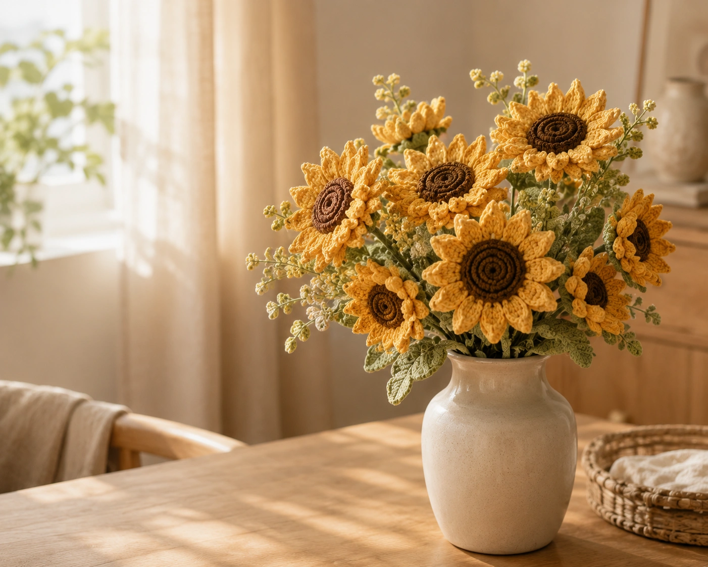 Bright handmade crochet sunflower bouquet