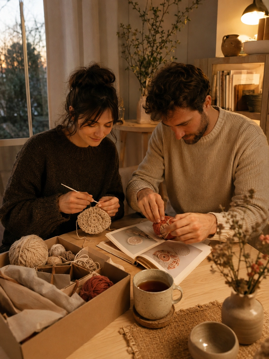 A couple sharing a creative evening at home
