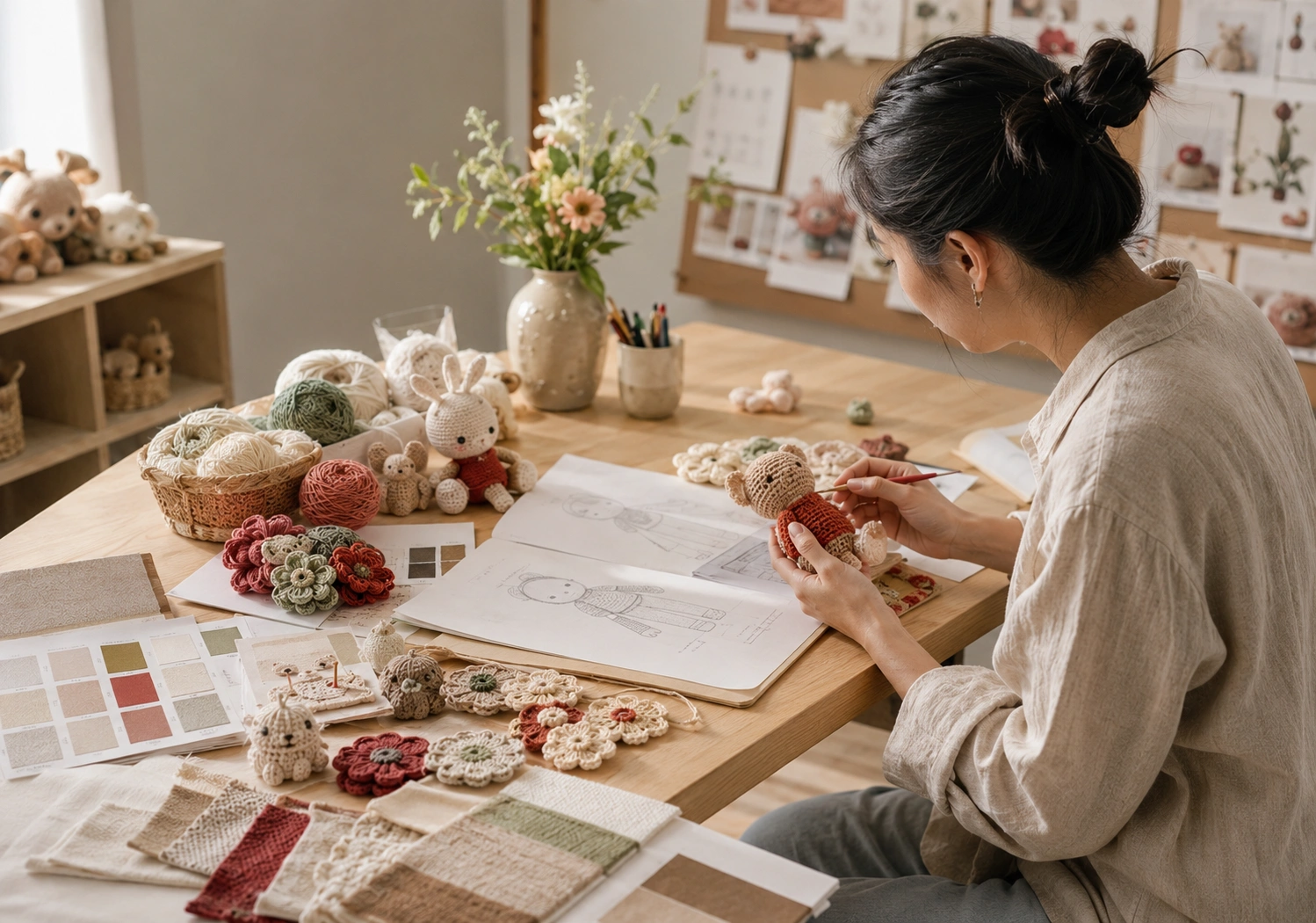 Designer reviewing handmade product samples