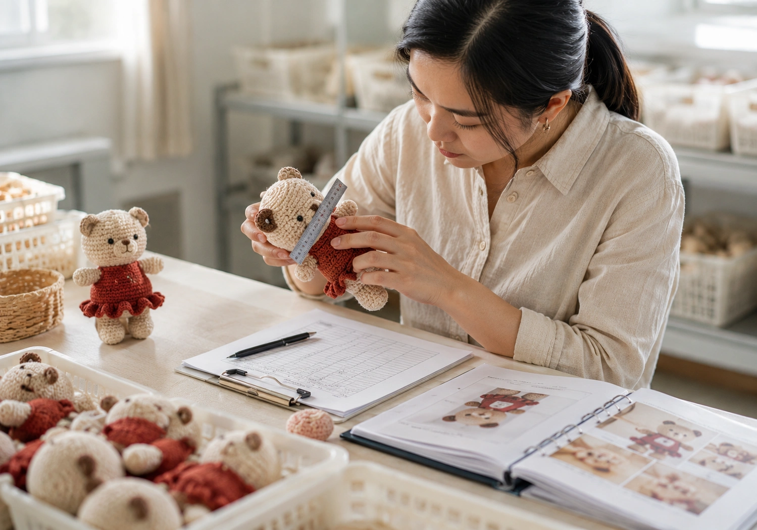 Quality inspector checking handmade product