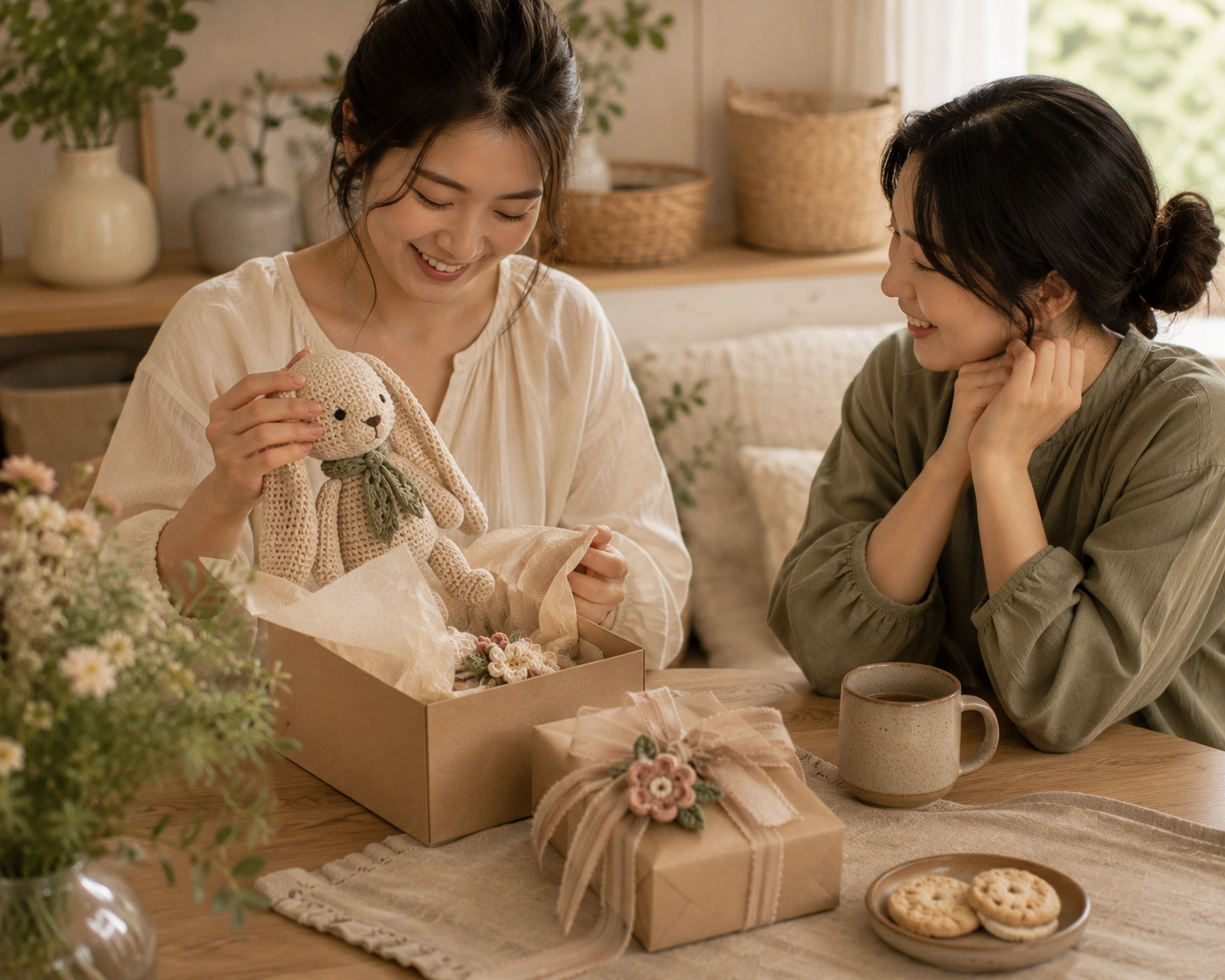 A cheerful handmade gift moment