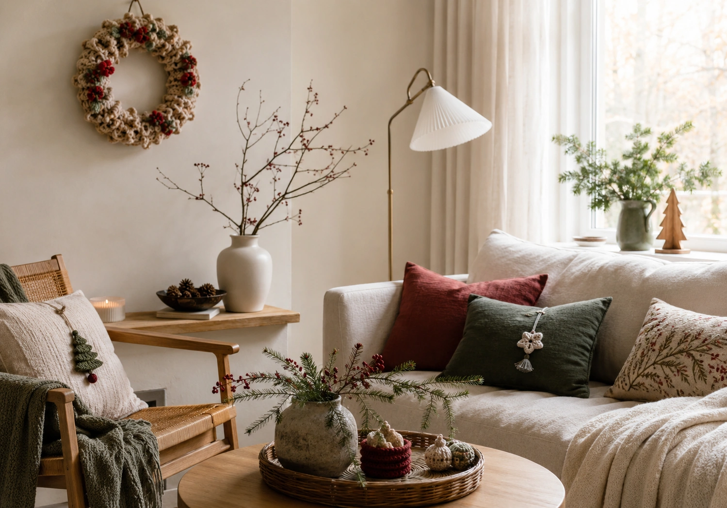 Seasonal home styling with handmade holiday decor and natural textures