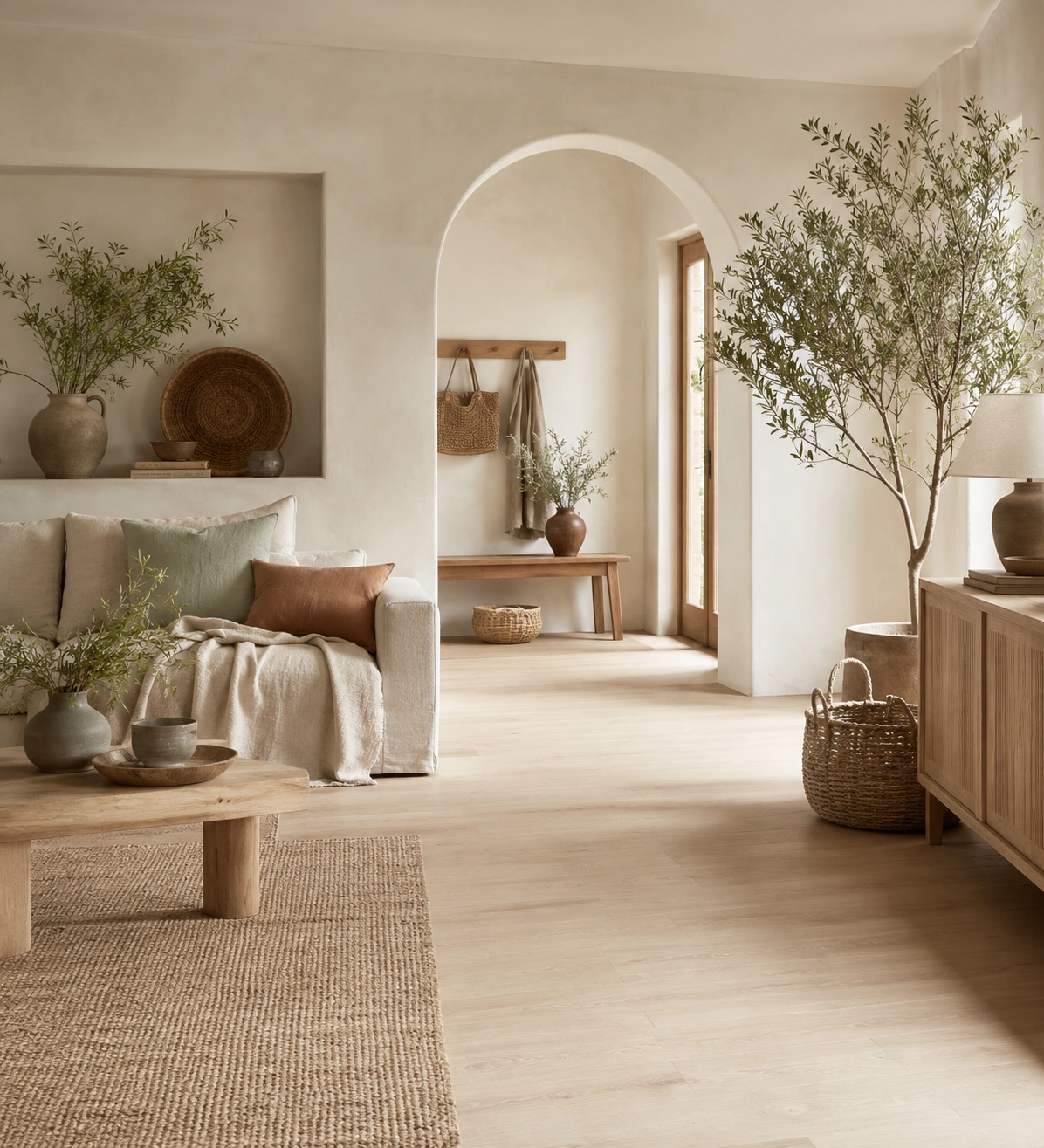 Natural home styling with earth tones and handwoven details
