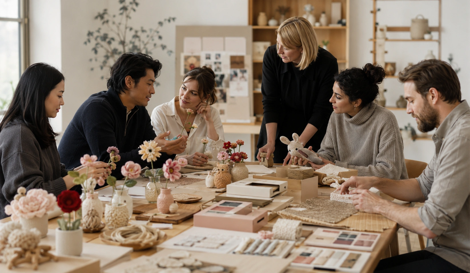 Retail partners reviewing handmade Yes.sister product samples