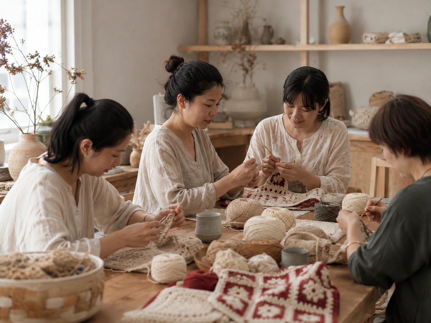 Makers working together in a warm workshop setting