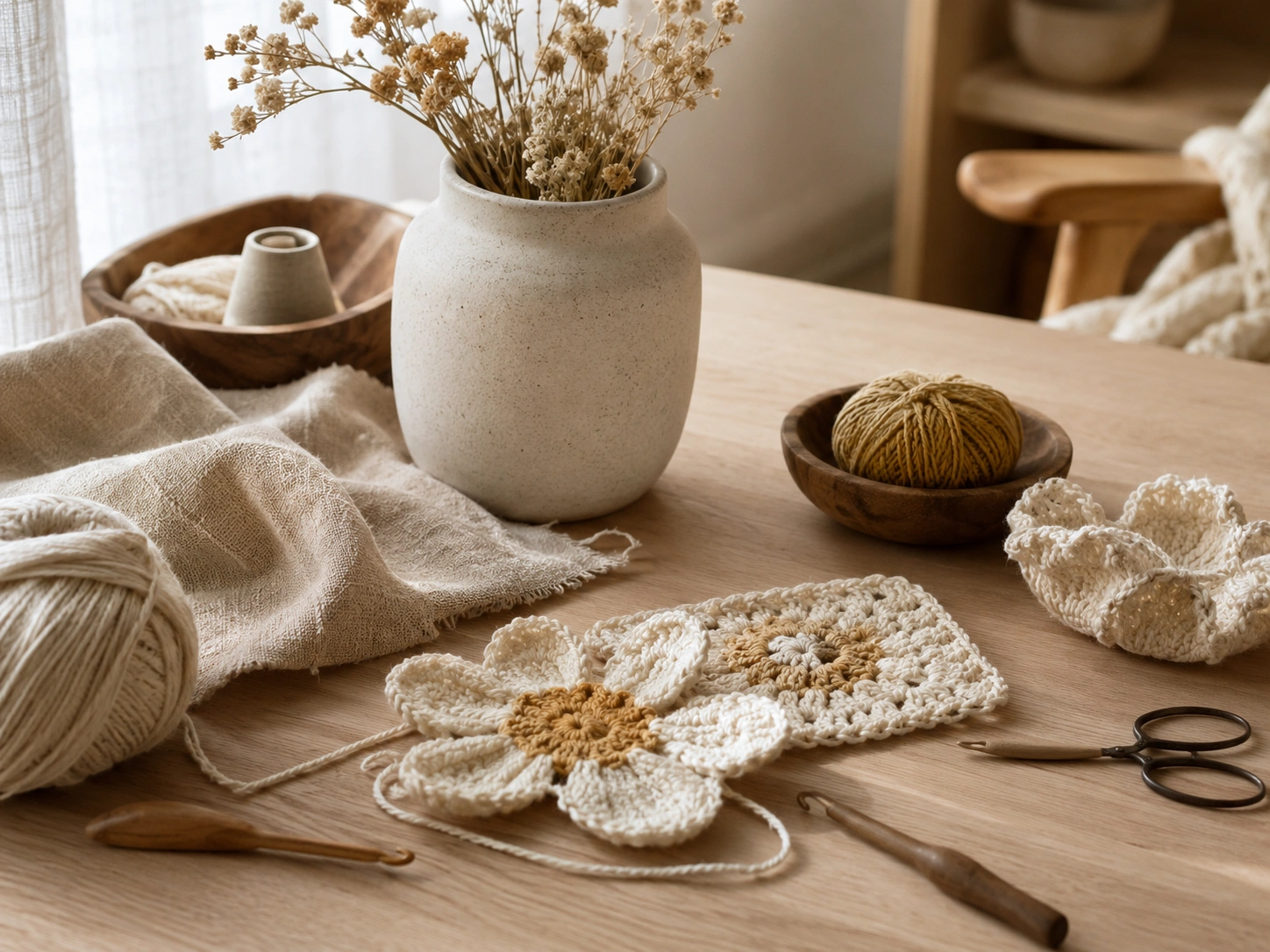 Lifestyle scene with handmade objects and natural materials