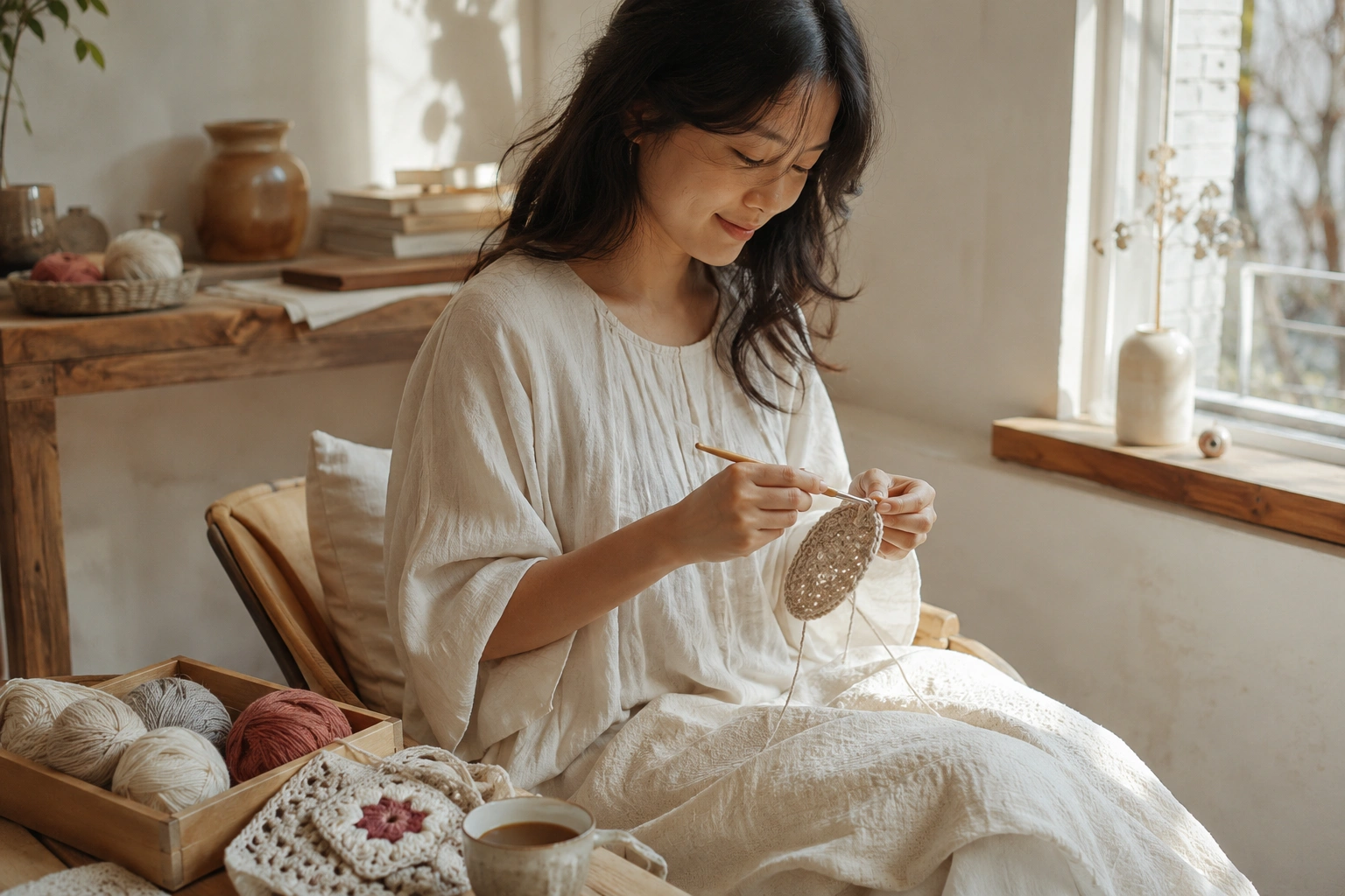 A woman discovering the joy of crochet