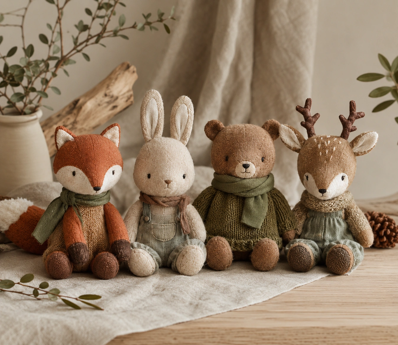 Handmade forest animal plush companions