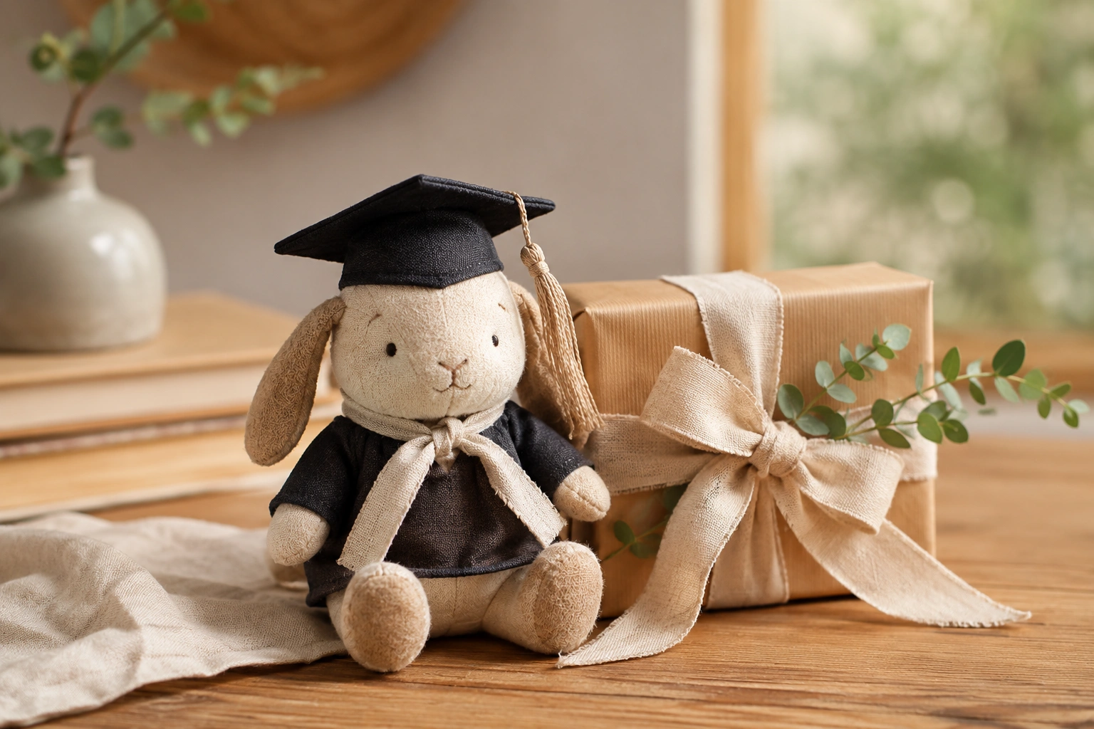 A plush companion gifted at graduation