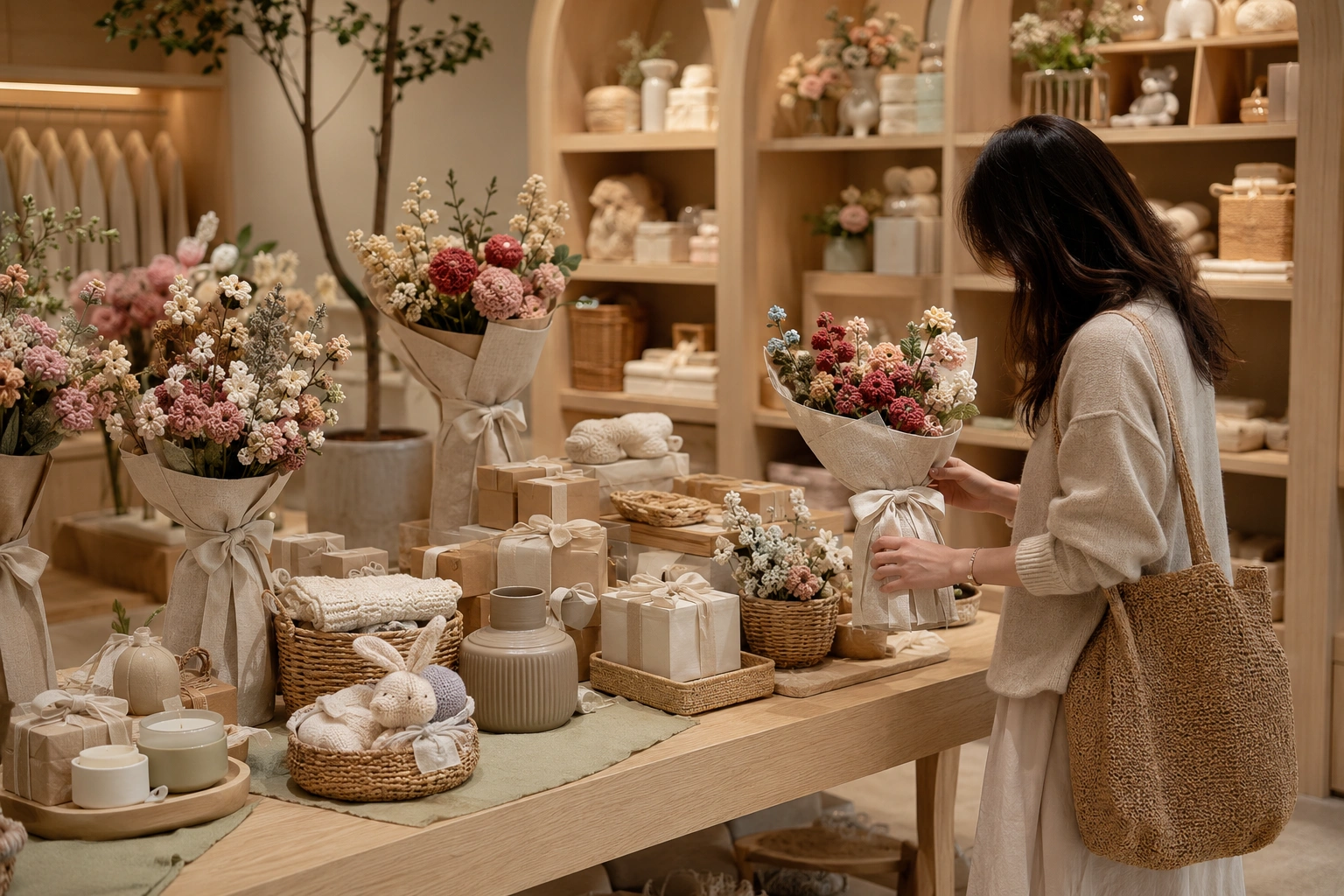Curated handmade gift corner in a boutique store