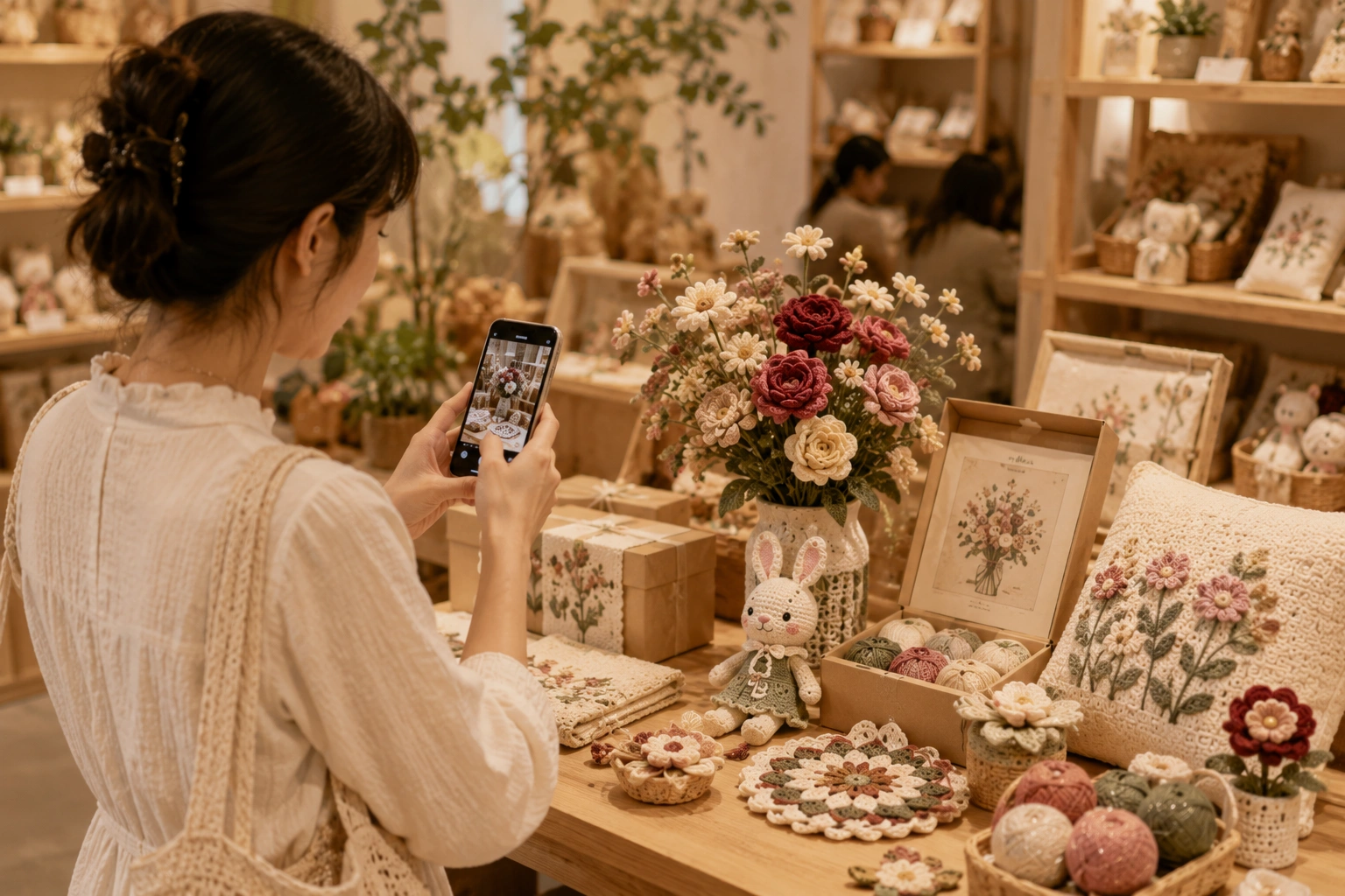 Customer sharing handmade creation on social media