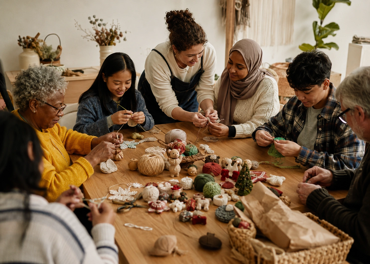 Community workshop making holiday decorations