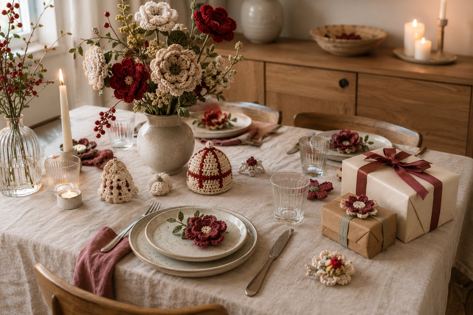 Handmade decorations at a celebration table