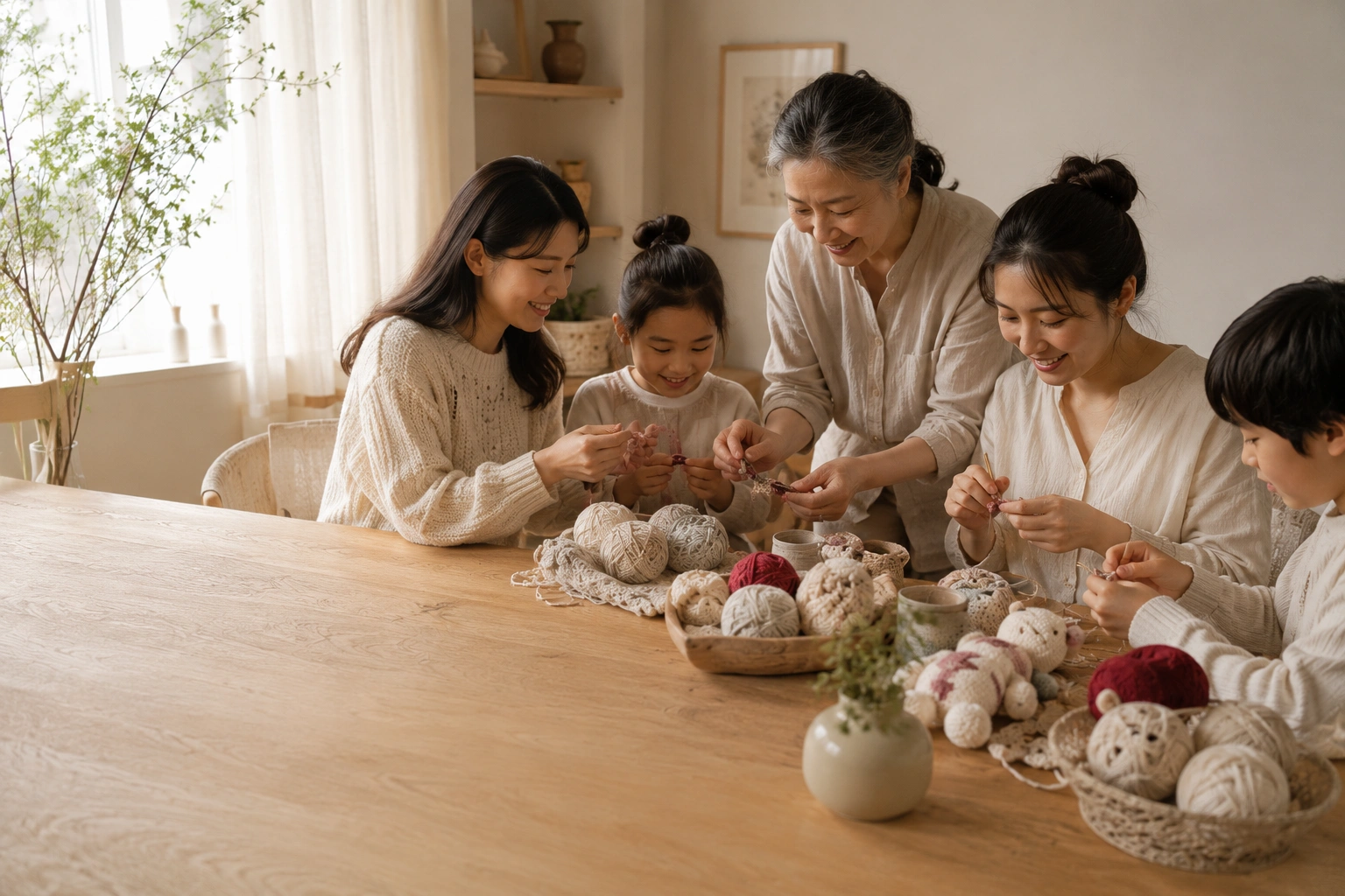 A family creating handmade crafts together