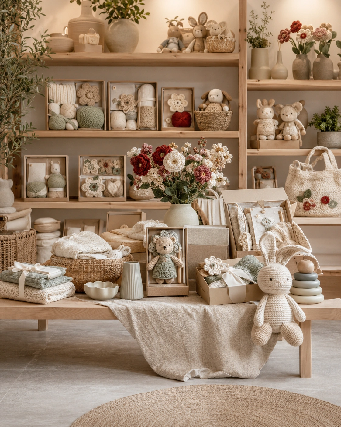 Retail store display featuring Yes.sister handmade products