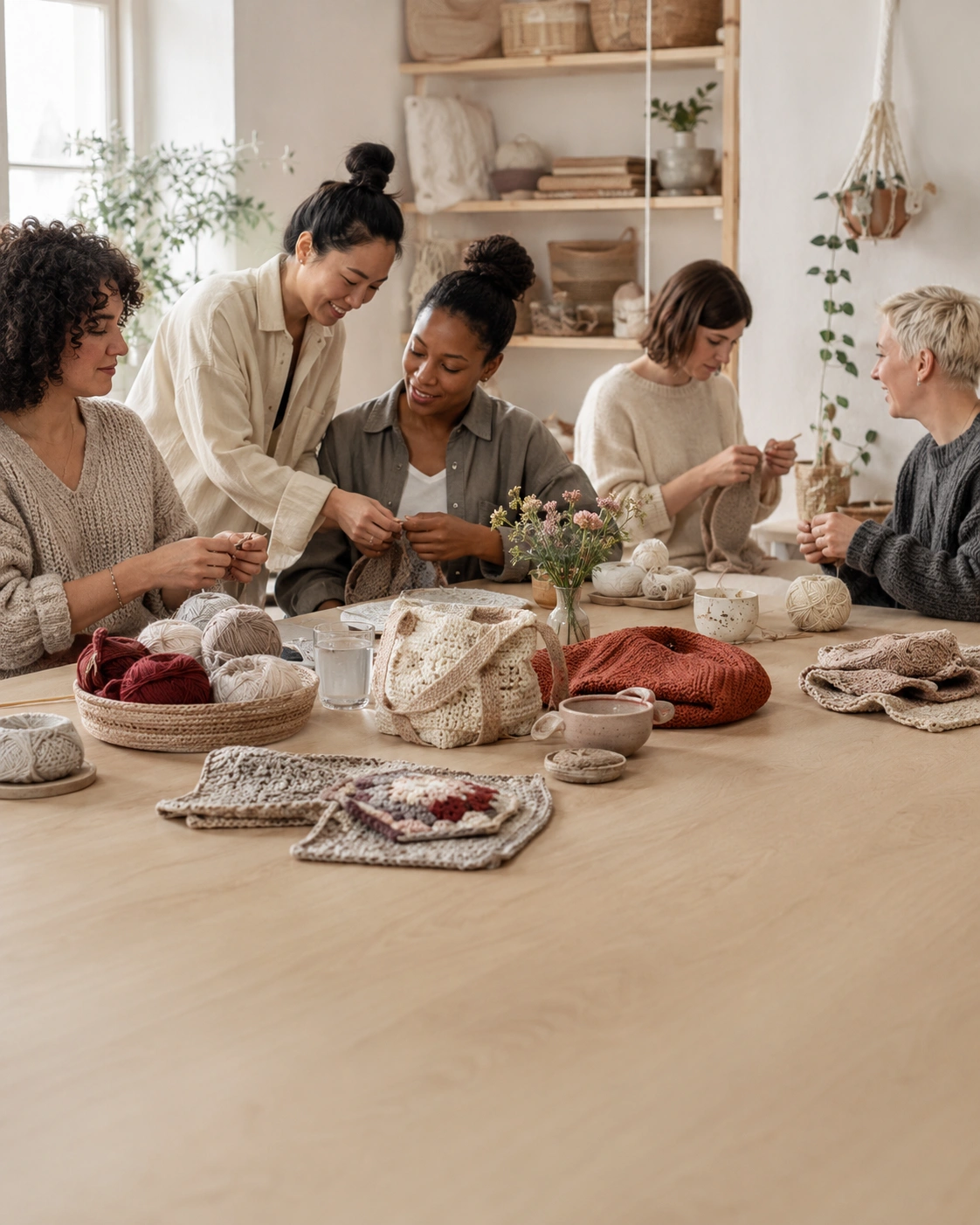 People creating together in a warm handmade workshop setting